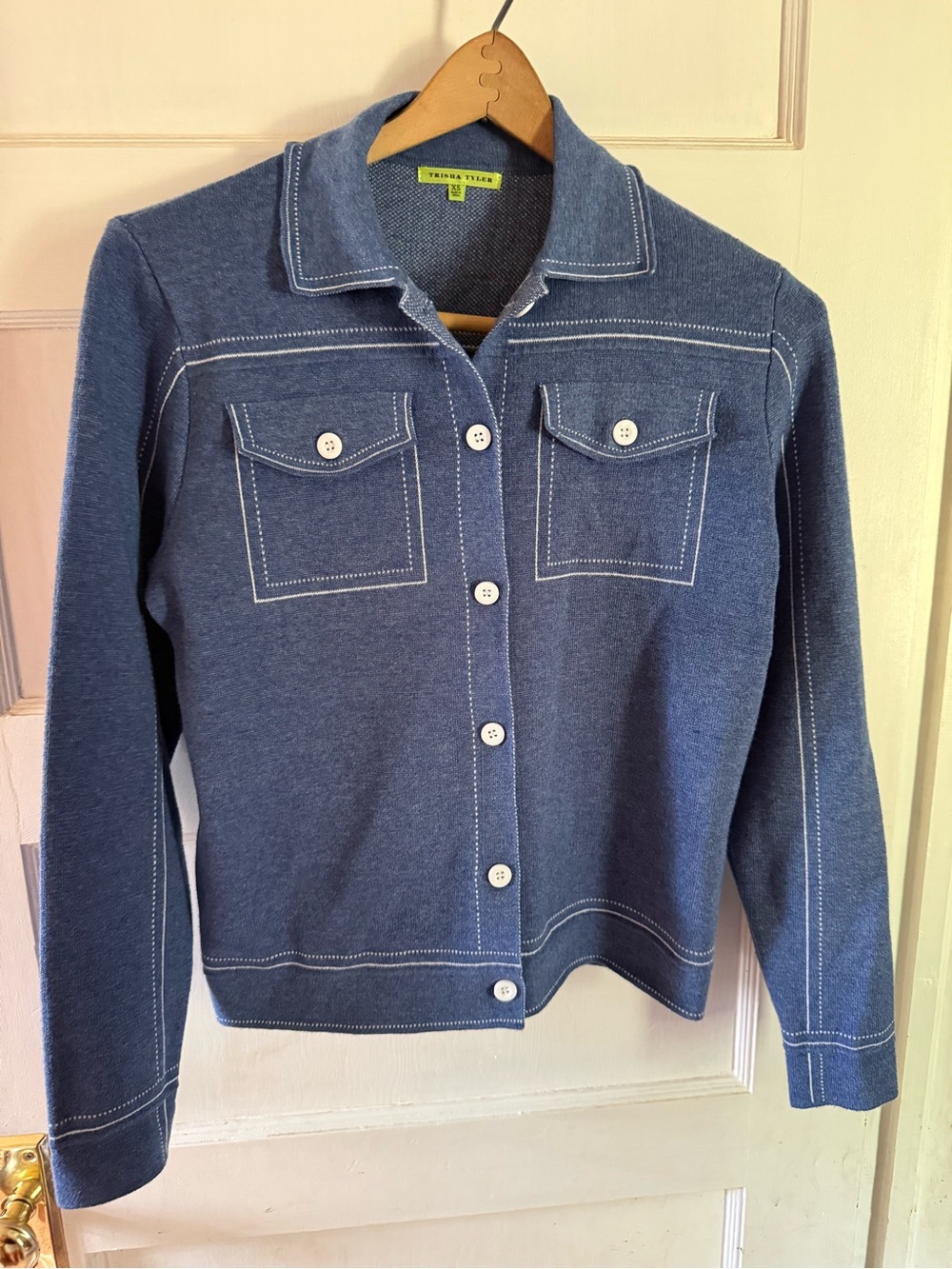 Trisha Tyler Long-Sleeve Button-Up Knit Denim Style Cardigan